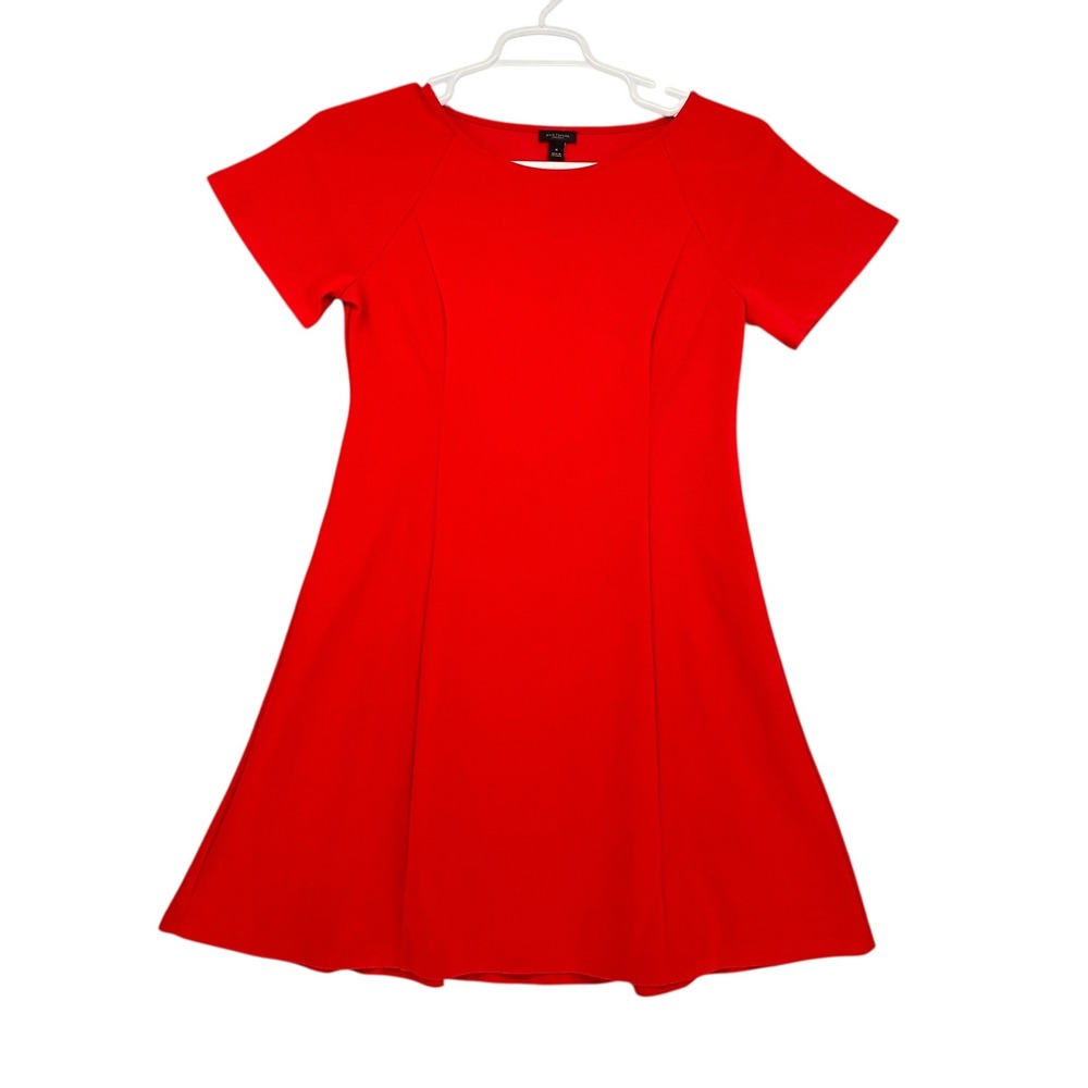 Ann Taylor Red Fit & Flare Dress Women's M Short Sleeve Career Casual‎